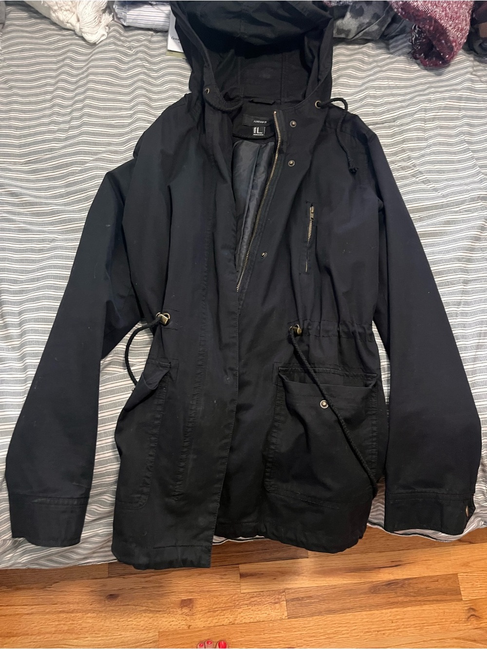 Forever 21 Black Hooded Field Jacket